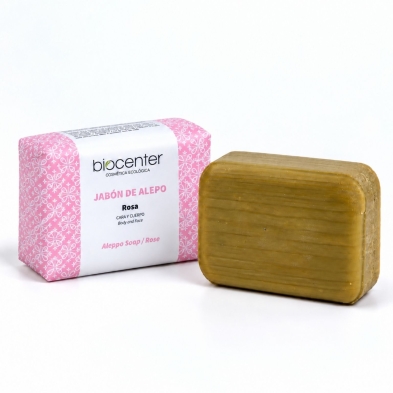 Jabón de Alepo con Rosa de Damasco Biocenter – 100% Natural, Calmante y Suavizante, Fabricado en Siria – 100 g