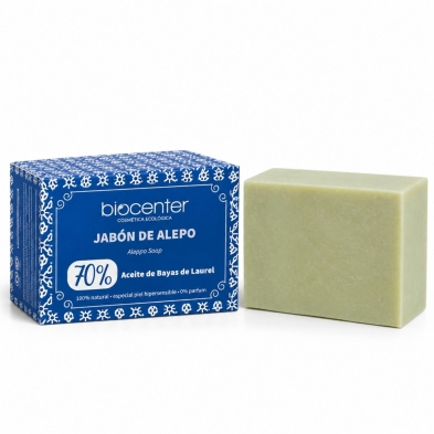 Jabón de Alepo 70% Aceite de Laurel Biocenter – Elaborado en Frío en Siria, 100% Natural, Sin Perfume – 150 g
