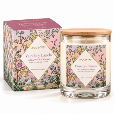 Vela Aromática Natural de Cera de Soja Vainilla y Canela Biocenter – Con Esencias Naturales, Sin Parafina – 200 g (40 horas)