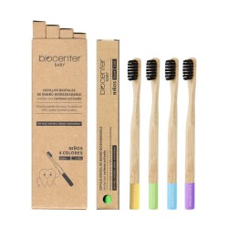 BIOCENTER Cepillos de dientes de Bambú para NIÑOS - Caja de 4 unidades